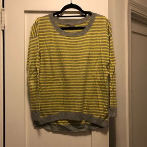 Gap Yellow and Grey Striped Crew Neck Sweater